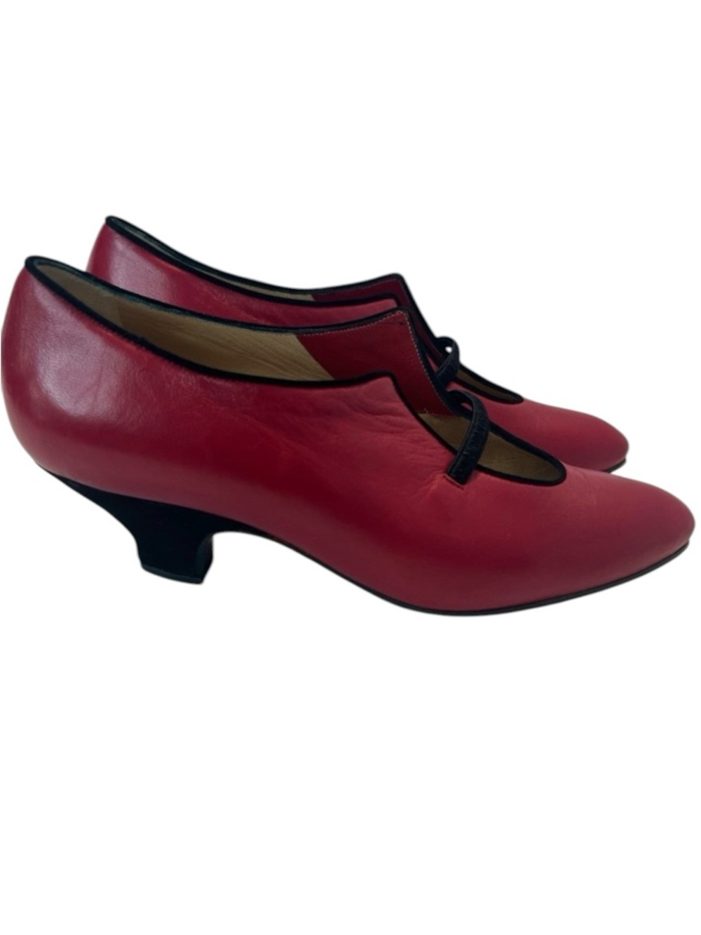 MAUD FRIZON Red Leather Mary Jane heels with Black Trim